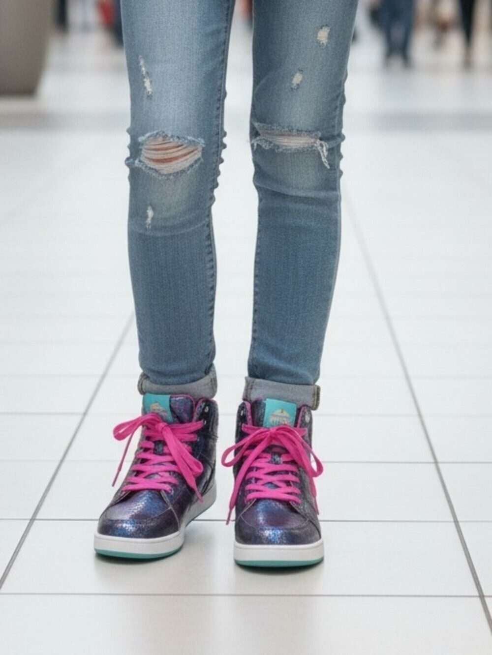 OP Kids High-Top Sneakers Navy Pink Teal Iridescent Youth 5